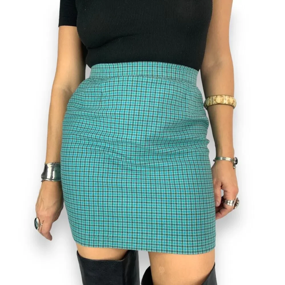 90's GAP blue plaid cotton spandex mini skirt - Picture 9 of 10